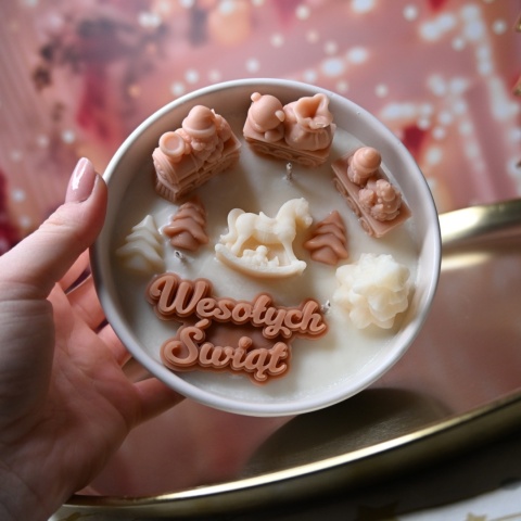 Świeca sojowa Świąteczna lokomotywa beżowa