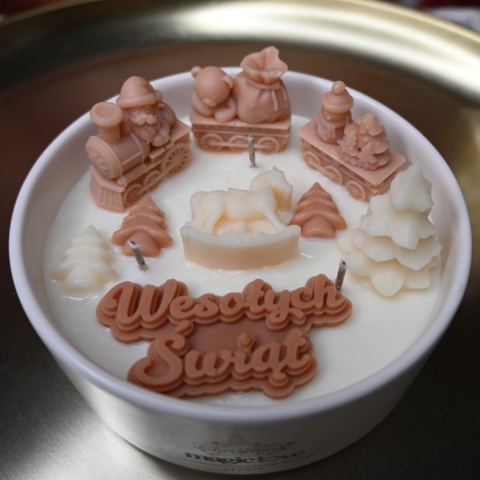 Świeca sojowa Świąteczna lokomotywa beżowa