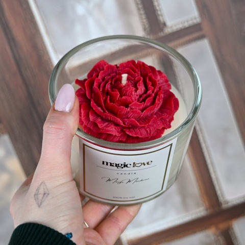 Świeca sojowa duża czerwona piwonia