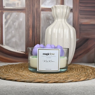 Świeca sojowa duży bukiet fioletowych tulipanów