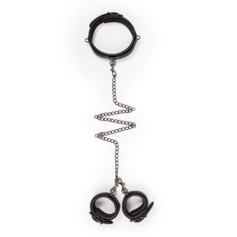 Kajdanki-Leather Collar With Handcuffs Easytoys