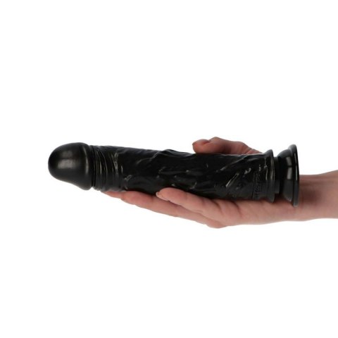 Czarny gumowy penis z żyłami i z przyssawką 18 cm Toyz4lovers