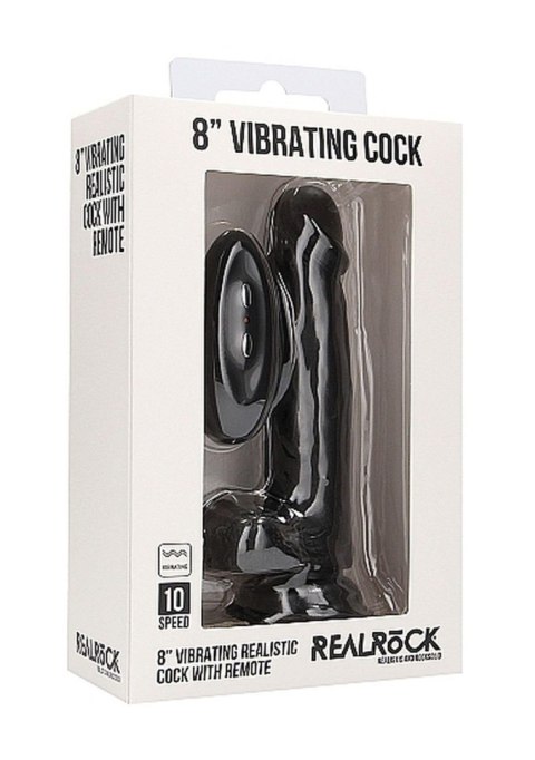 Vibrating Realistic Cock - 8" - With Scrotum - Black RealRock