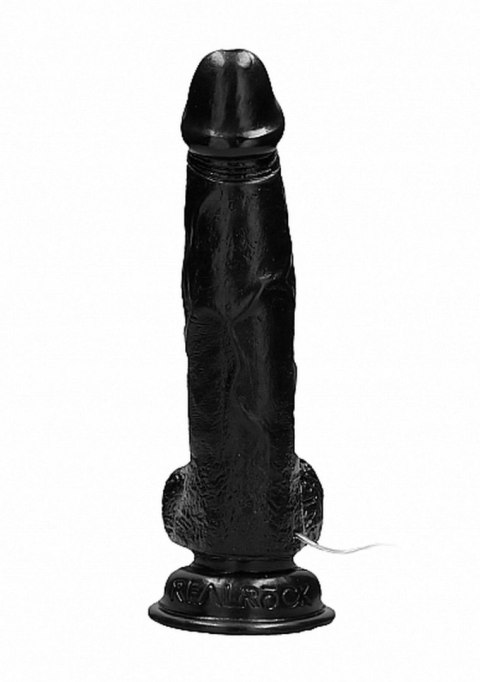 Vibrating Realistic Cock - 8" - With Scrotum - Black RealRock