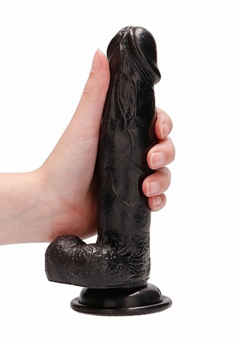 Vibrating Realistic Cock - 8" - With Scrotum - Black RealRock