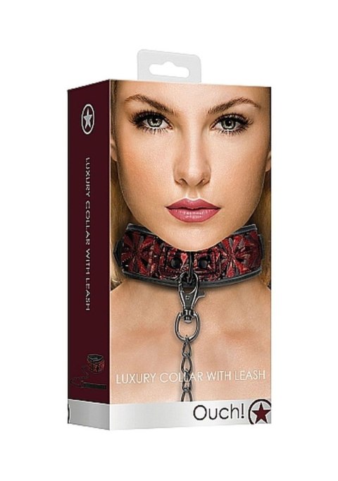 Luxury Collar with Leash - Burgundy Ouch!