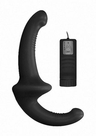 Strap-on podwójne prążkowane dildo czarne wibracja Ouch!