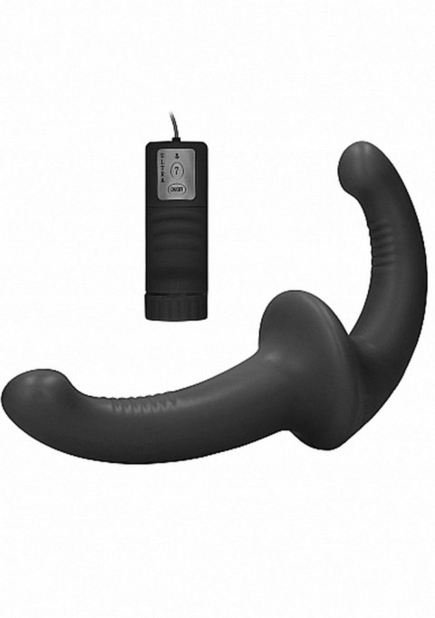 Strap-on podwójne prążkowane dildo czarne wibracja Ouch!