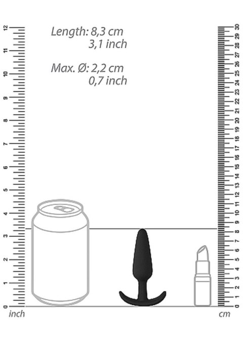 Czarny silikonowy korek analny z uchwytem 8,5 cm ShotsToys