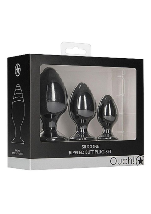 Rippled Butt Plug Set - Black Ouch!