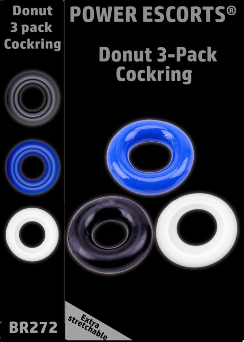 Ring-Donut Cockring 3 Pack-3 colors blue/clear/black Power Escorts