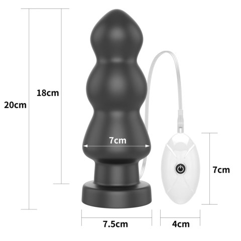 Duży czarny silikonowy korek analny wibracja 20 cm Lovetoy