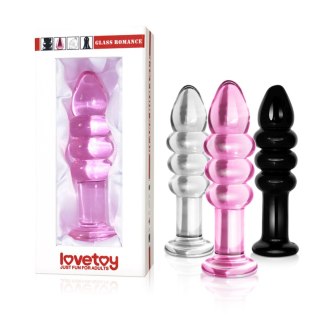 Różowy szklany korek analny z 3 pierścieniami 12cm Lovetoy