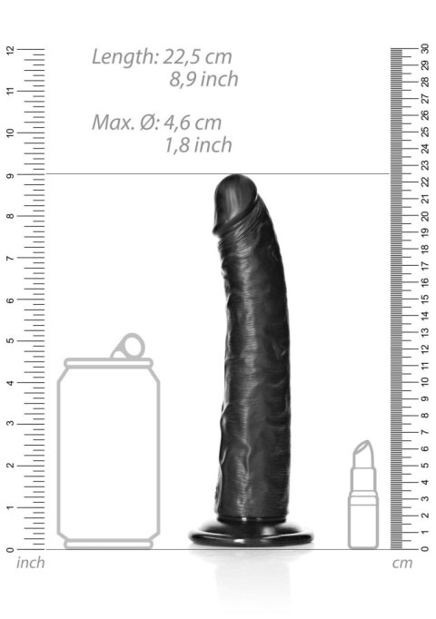 Czarne silikonowe dildo z mocną przyssawką 22,5 cm RealRock