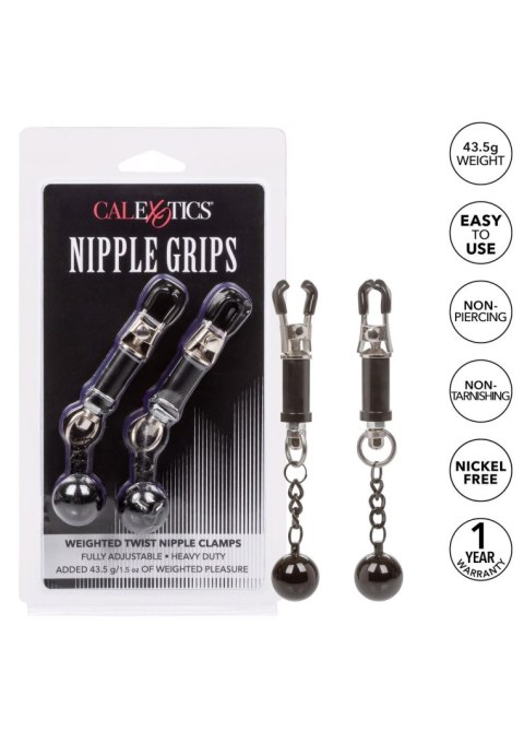 Weighted Twist Nipple Clamps Silver CalExotics