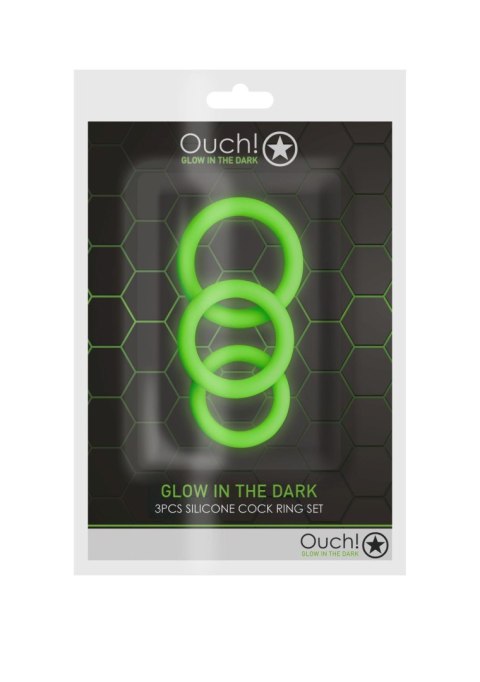 3 pcs Cock Ring Set - Glow in the Dark - Neon Green Ouch!