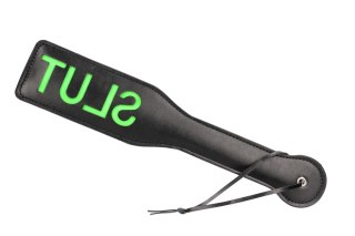 'Slut'' Paddle - Glow in the Dark - Black/Neon Green Ouch!