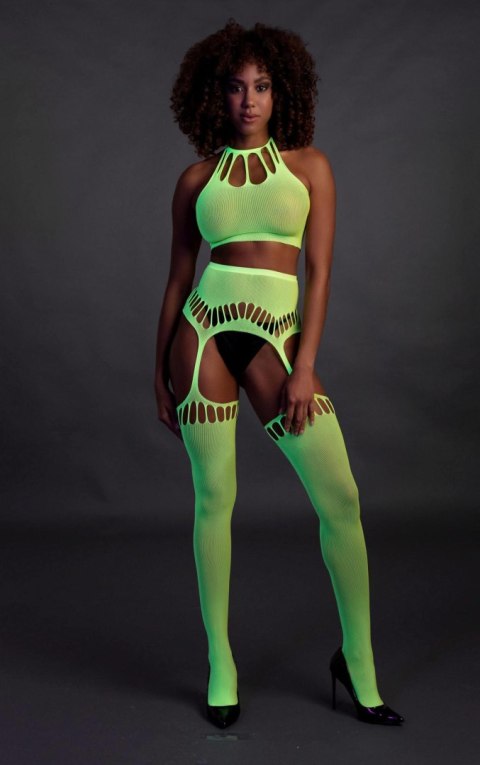 Two Piece with Crop Top and Stockings - Green - XS/XL Ouch!