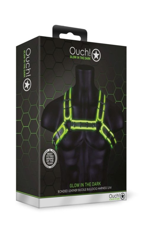 Buckle Bulldog Harness - GitD - Neon Green/Black - S/M Ouch!