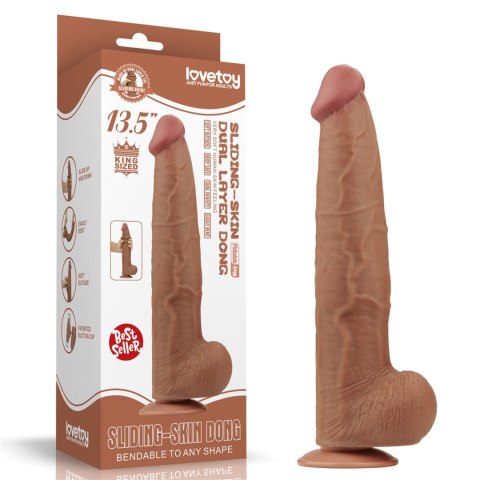 13.5'' King Sized Sliding Skin Dual Layer Dong Brown Lovetoy