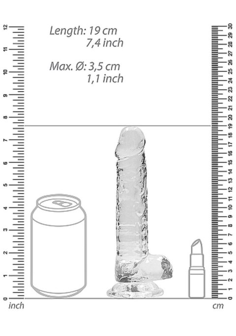 Przezroczyste dildo gumowe z prostym trzonem 19cm RealRock