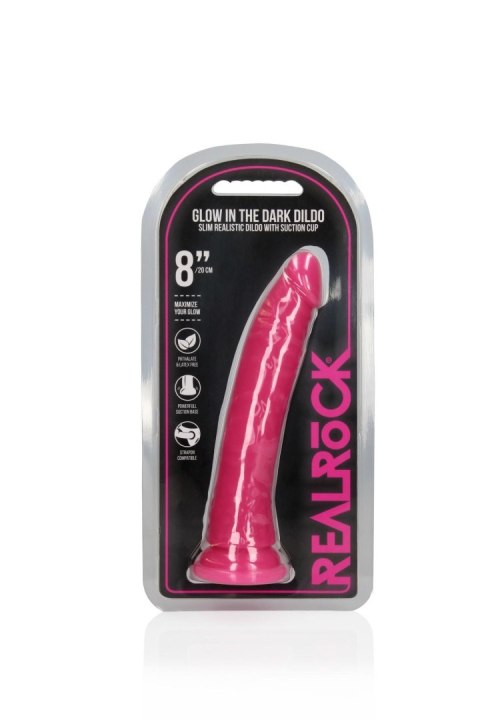 Slim Realistic Dildo with Suction Cup - Glow in the Dark - 8'' / 20 cm RealRock