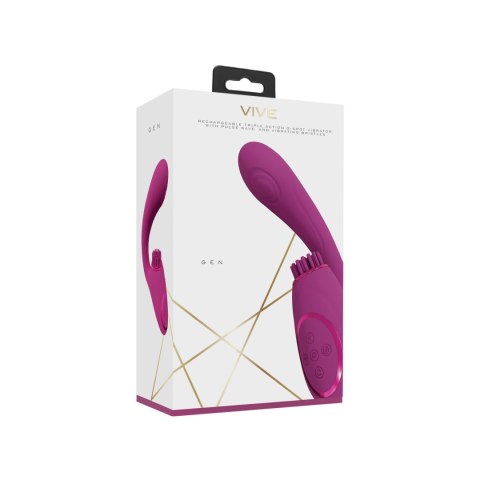 Gen - Rechargeable Triple Action G-Spot Vibrator with Pulse Wave and Vibrating Bristles - Pink Vive