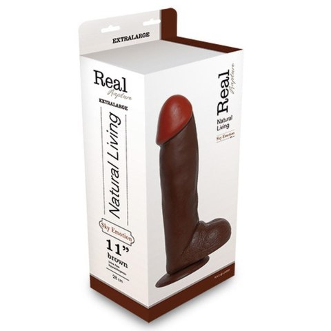 Ciemne brązowe dildo gruby penis z jądrami 31cm Real Rapture