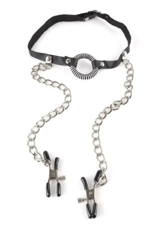 Stymulator-FFWS O-RING GAG W.NIPPLE CLAMPS Pipedream