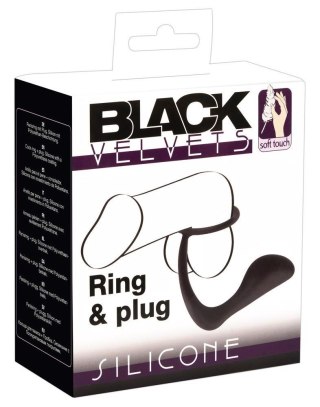 Plug analny z pętlą pierścieniem na penisa 10cm Black Velvets