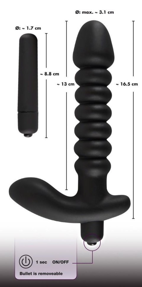 Dildo korek analny czarny prążkowany 17 cm Black Velvets