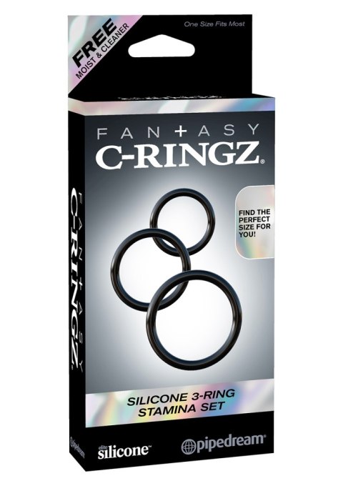 Pierścień-SILICONE 3-RING STAMINA SET BLACK Pipedream